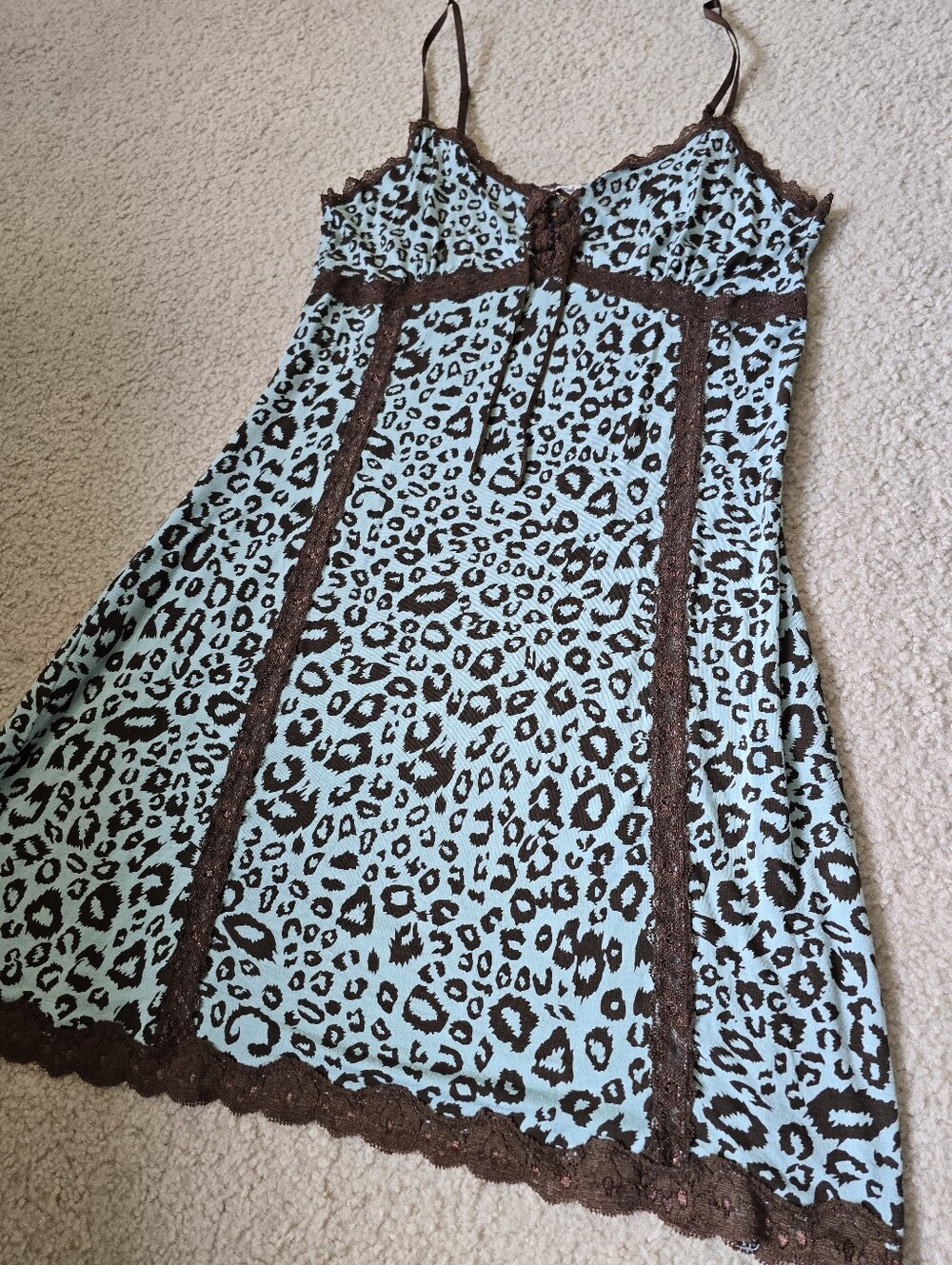 PJ Salvage Aqua and Brown Leopard Print Lace-Trim Chemise
